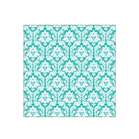 White On Turquoise Damask Satin Bandana Scarf from ArtsNow.com Front