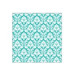 White On Turquoise Damask Satin Bandana Scarf