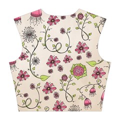 Pink Whimsical flowers on beige Cotton Crop Top from ArtsNow.com Back