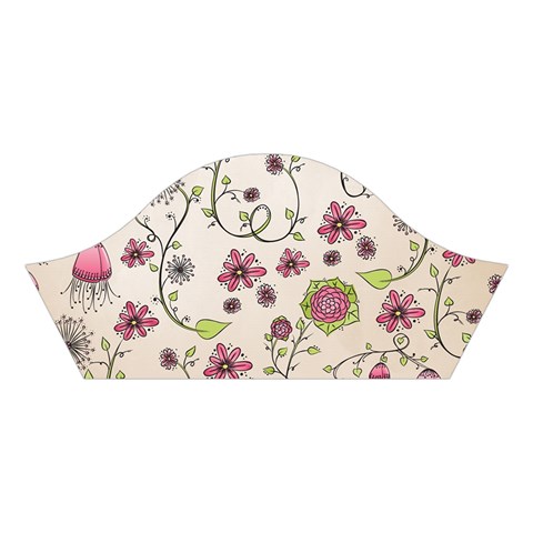 Pink Whimsical flowers on beige Cotton Crop Top from ArtsNow.com Left Sleeve