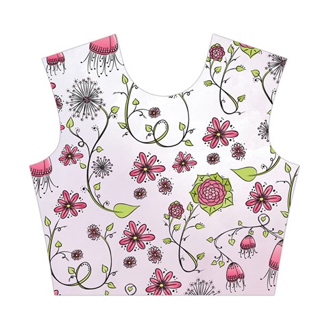 Pink whimsical flowers on pink Cotton Crop Top from ArtsNow.com Front