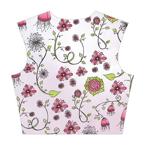 Pink whimsical flowers on pink Cotton Crop Top from ArtsNow.com Back