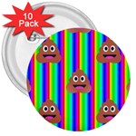 rainbow poo Emoji  3  Button (10 pack)