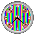 rainbow poo Emoji  Wall Clock (Silver)