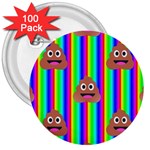 rainbow poo Emoji  3  Button (100 pack)