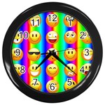 Rainbow emojis Wall Clock (Black)