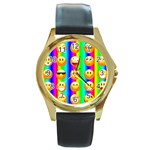 Rainbow emojis Round Gold Metal Watch