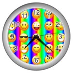 Rainbow emojis Wall Clock (Silver)