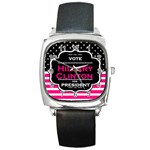 pink Hillary Clinton Square Metal Watch