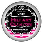 pink Hillary Clinton Wall Clock (Silver)