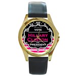 pink Hillary Clinton Round Gold Metal Watch