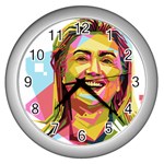 pastel Hillary Clinton Wall Clock (Silver)