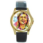 pastel Hillary Clinton Round Gold Metal Watch