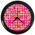 hot pink emoji Wall Clock (Black)