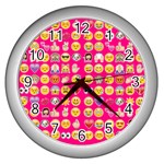 hot pink emoji Wall Clock (Silver)