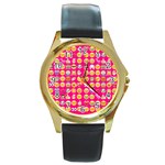 hot pink emoji Round Gold Metal Watch