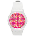 hot pink emoji Round Plastic Sport Watch (M)