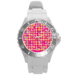 hot pink emoji Round Plastic Sport Watch (L)