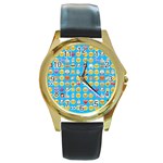 teal Emoji Round Gold Metal Watch