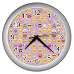 pastel purple Emoji  Wall Clock (Silver)