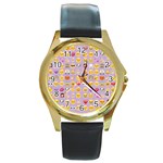 pastel purple Emoji  Round Gold Metal Watch