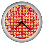 red Emoji  Wall Clock (Silver)