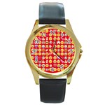 red Emoji  Round Gold Metal Watch