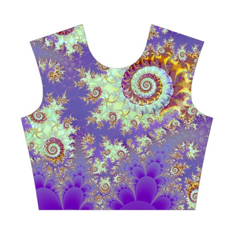 Sea Shell Spiral, Abstract Violet Cyan Stars Cotton Crop Top from ArtsNow.com Front