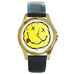 grunge Emoji  Round Gold Metal Watch