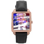 Donald Trump flag Rose Gold Leather Watch 