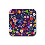 Boho floral  Rubber Square Coaster (4 pack)