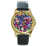 Boho floral  Round Gold Metal Watch