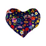 Boho floral  Standard 16  Premium Flano Heart Shape Cushion 