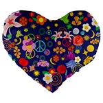 Boho floral  Large 19  Premium Flano Heart Shape Cushion