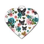Black floral Dog Tag Heart (One Side)