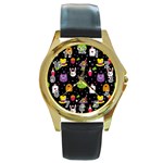  black Wonderland Round Gold Metal Watch