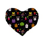  black Wonderland Standard 16  Premium Flano Heart Shape Cushion 