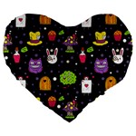  black Wonderland Large 19  Premium Flano Heart Shape Cushion