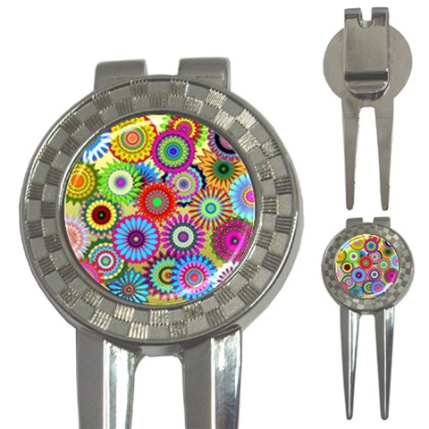 Psychedelic Flowers Golf Pitchfork & Ball Marker from ArtsNow.com Front