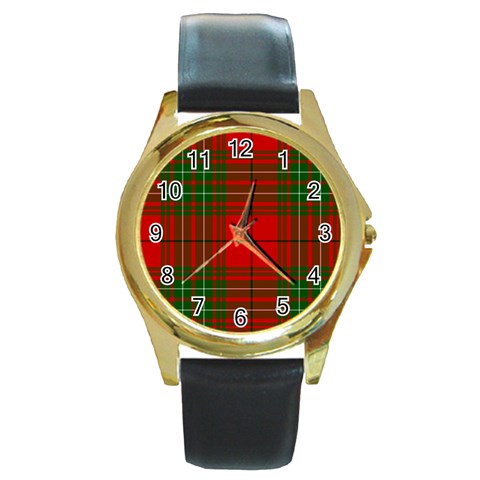 Comyn Tartan Round Gold Metal Watch from ArtsNow.com Front