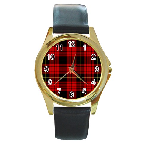 MacQueen Tartan Round Gold Metal Watch from ArtsNow.com Front