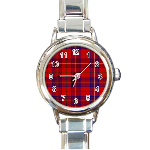 Rose Tartan Round Italian Charm Watch from ArtsNow.com Front