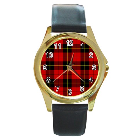 Wallace Tartan Round Gold Metal Watch from ArtsNow.com Front