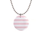 Horizontal Stripes - White and Pale Pink 1  Button Necklace