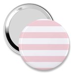 Horizontal Stripes - White and Pale Pink 3  Handbag Mirror