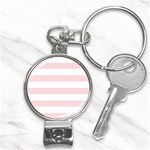 Horizontal Stripes - White and Pale Pink Nail Clippers Key Chain