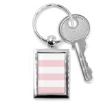 Horizontal Stripes - White and Pale Pink Key Chain (Rectangle)