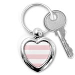 Horizontal Stripes - White and Pale Pink Key Chain (Heart)