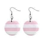 Horizontal Stripes - White and Pale Pink 1  Button Earrings