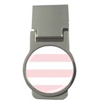 Horizontal Stripes - White and Pale Pink Money Clip (Round)